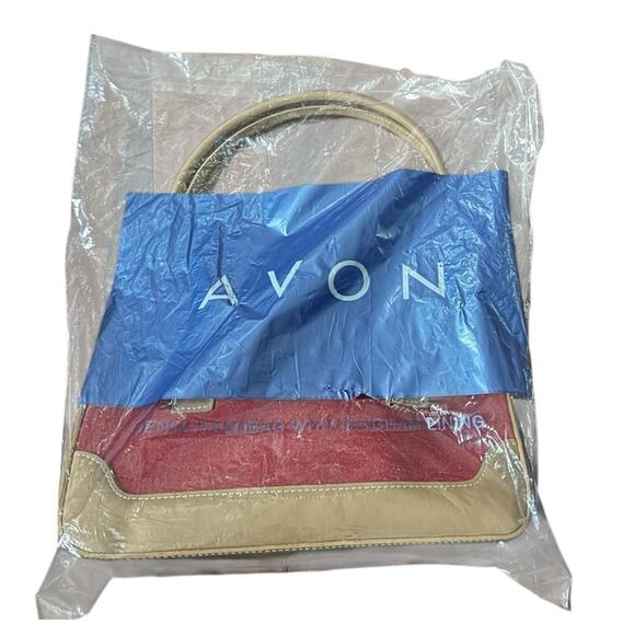 VTG Avon Denim Handbag Purse 2001 Gingham Lining Tan Burgundy Y2K NEW NOS Retro - Picture 2 of 4